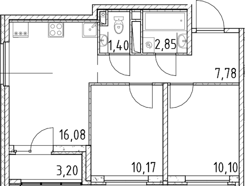 2-комнатная квартира 48.38 м², 8/18 эт., ЖК «Город Первых»
